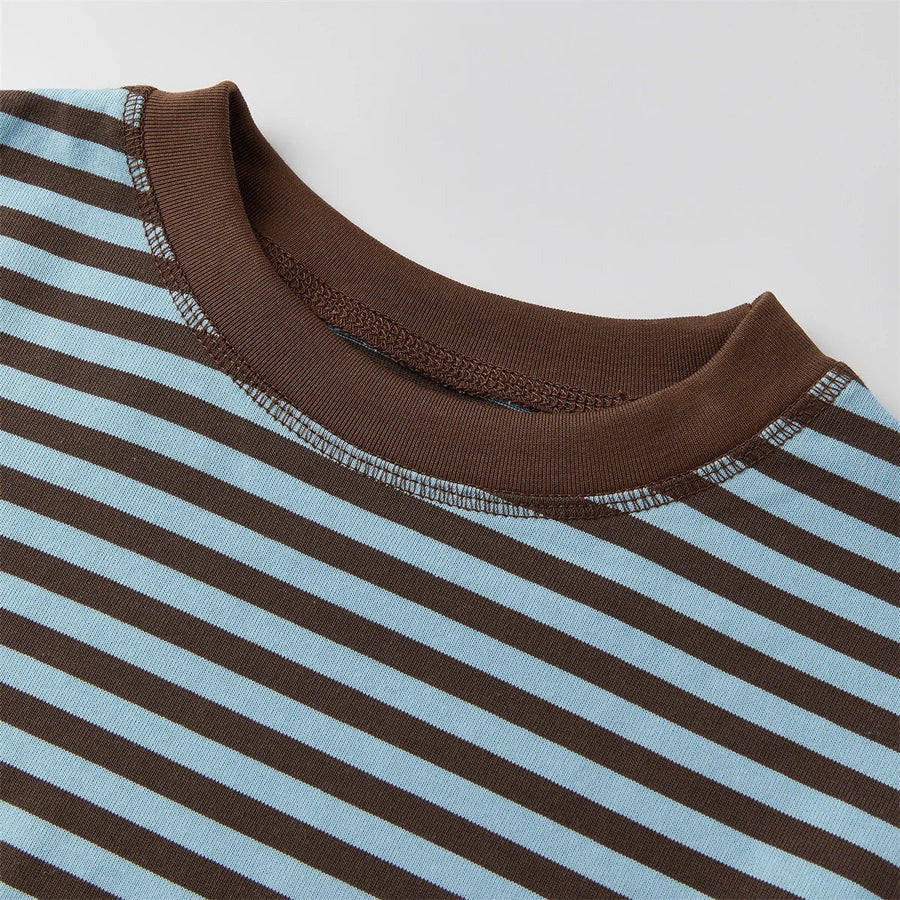 Gestreept dames-T-shirt met lange mouwen, kort en losvallend