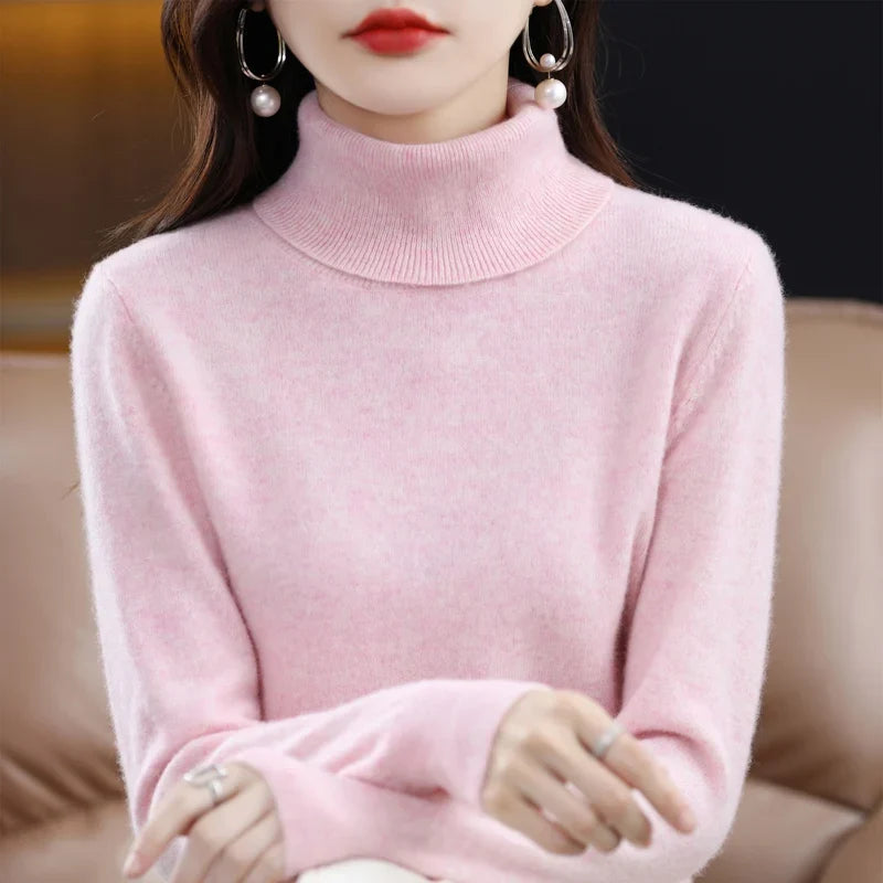 Jersey de mujer de cuello vuelto y mangas largas en color liso