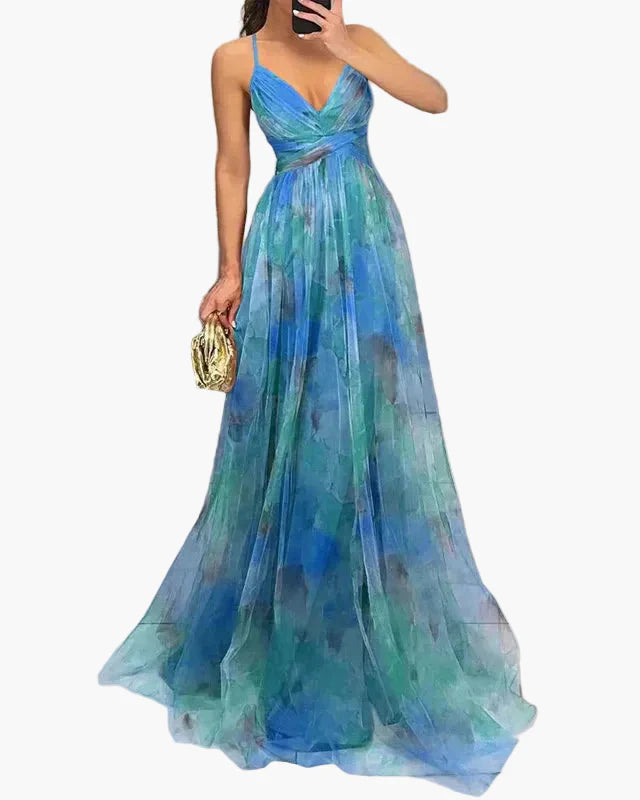 Robe longue maxi fleurie style soirée pour femme – Élégante et bohème chic