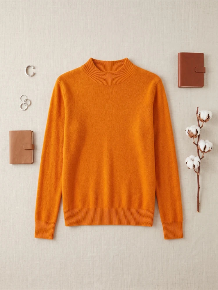 Women's knitted mock-neck long-sleeve sweater