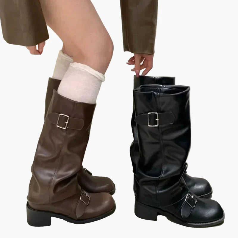 Bottes hautes à boucle style motard pour femme - look urbain tendance