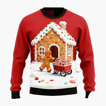 Maglione di Natale uomo stile divertente con motivi di pan di zenzero e decorazioni festive per le feste