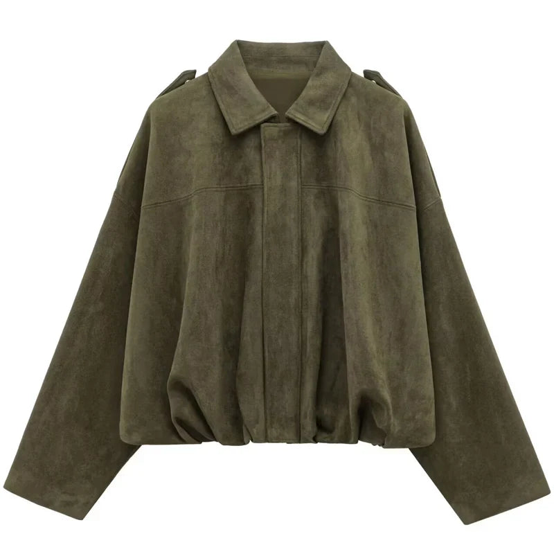 Veste courte bomber femme style décontracté coupe ample avec col classique et épaulettes plusieurs couleurs