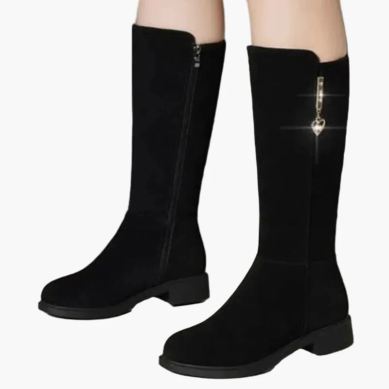 Bottes hautes femme élégantes avec fermeture éclair décorative pour l'automne et l'hiver