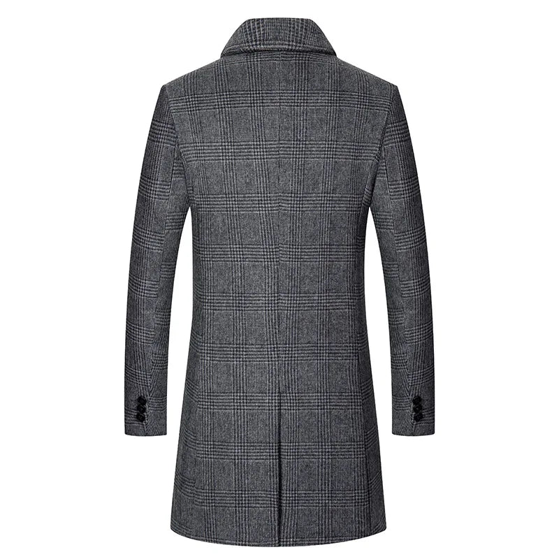 Cappotto lungo da uomo a quadri grigio, classico ed elegante