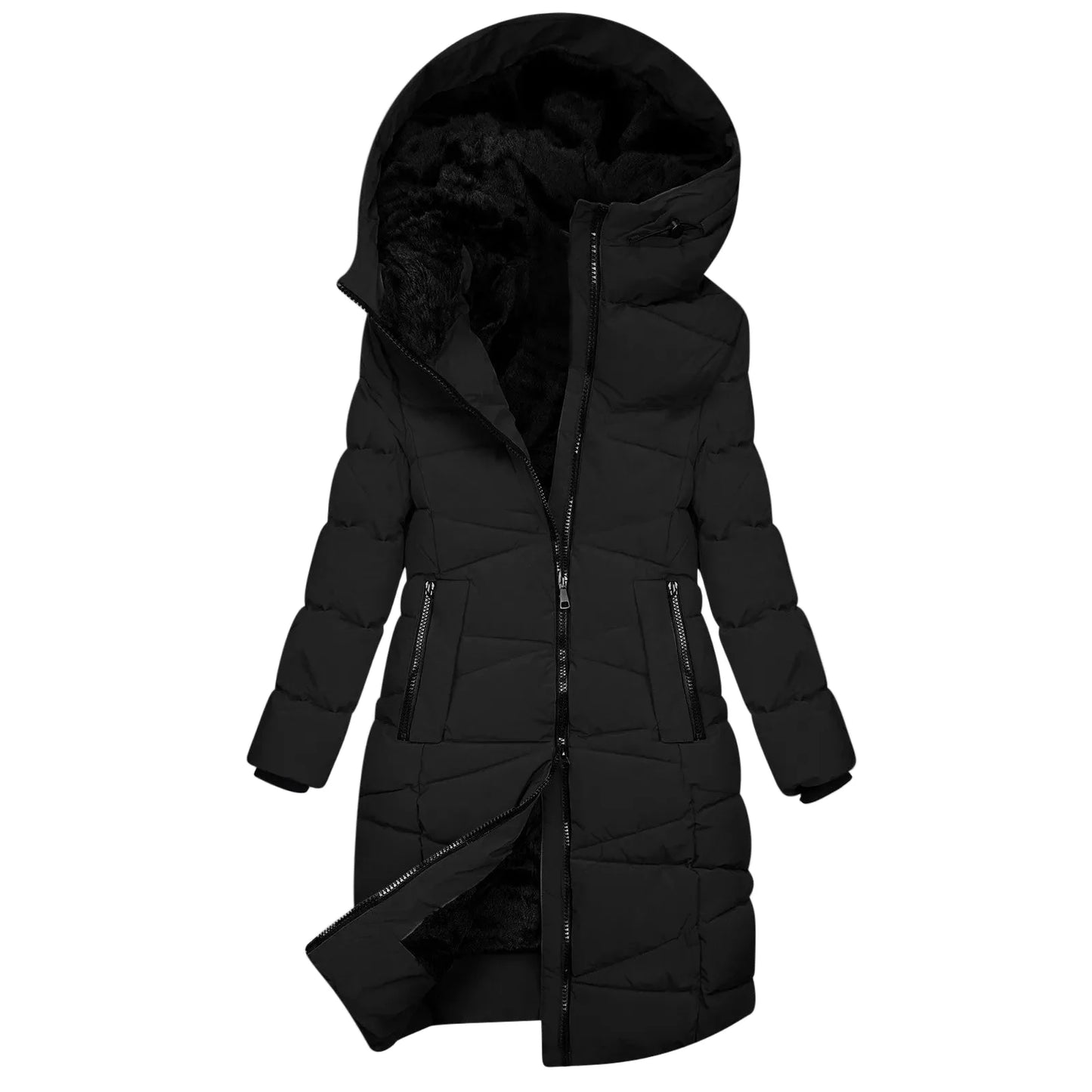 Lange winterjas voor dames - Gewatteerde donsjas met capuchon, winddicht, chique en casual stijl