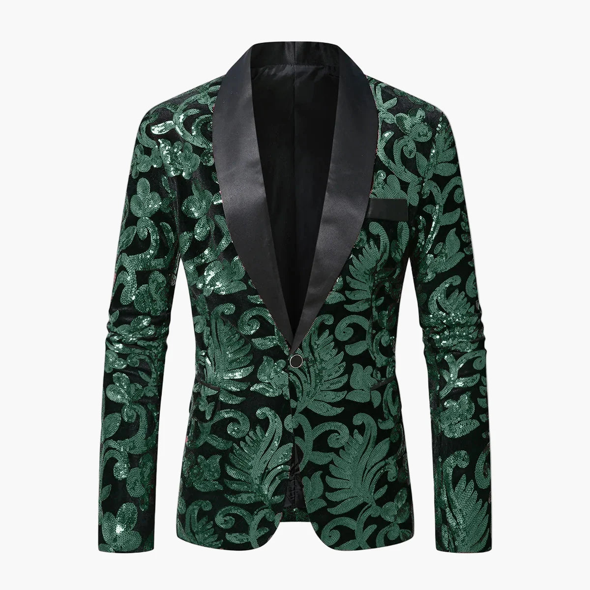 Heren avondjas in smokingstijl met geborduurde patronen, ideaal voor chique evenementen en feesten