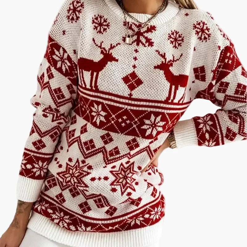Dames kersttrui met rendier- en sneeuwvlokmotief, casual en feestelijke stijl
