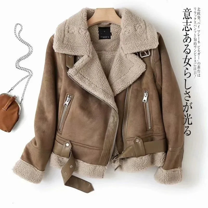 Women's Biker Aviator Jacket with Faux-Fur Collar and Lining - Black or Brown