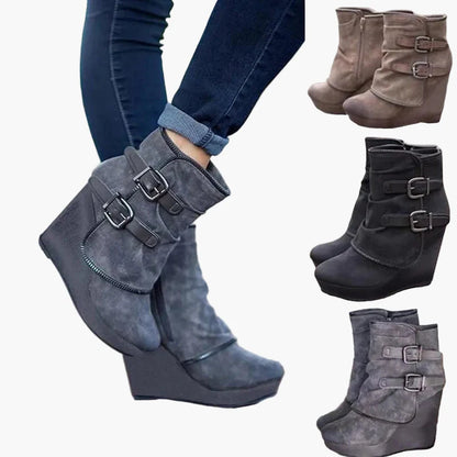 Botines con cuña y hebillas para mujer estilo casual urbano