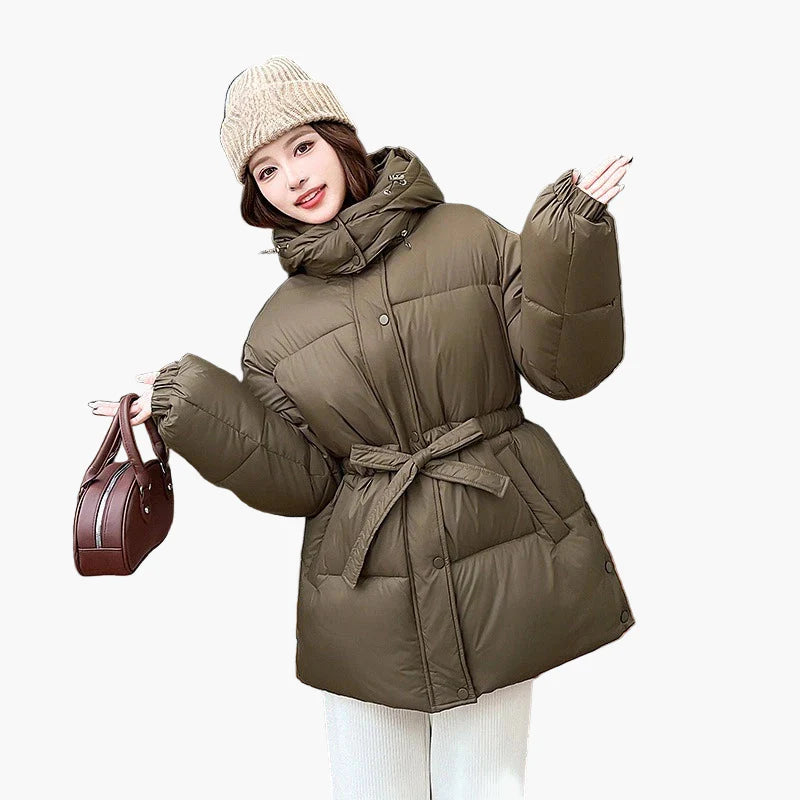 Gewatteerde Winterjas met Capuchon en Tailleband voor Dames – Casual en Modieus Stijl