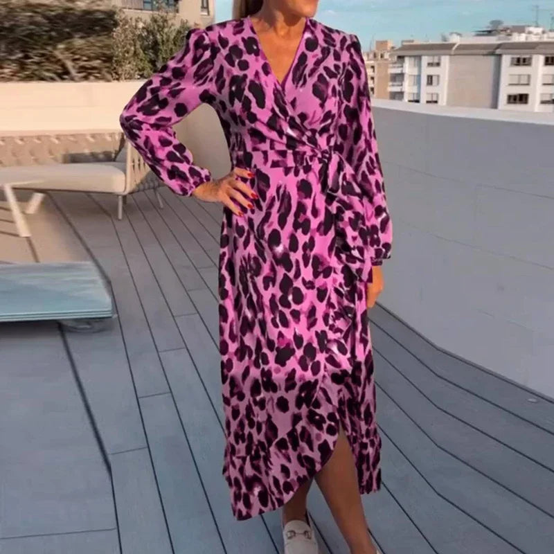 Emma – Elegant maxiklänning med leopardmönster för kvinnor