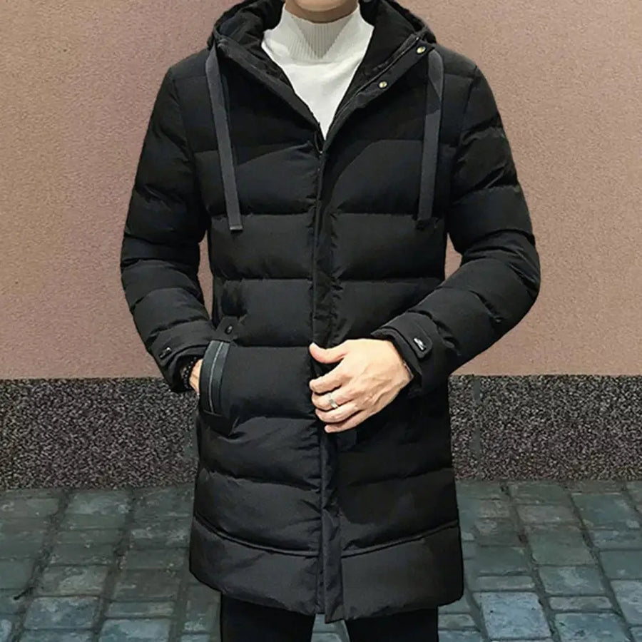 Manteau d'hiver homme matelassé long à capuche uni