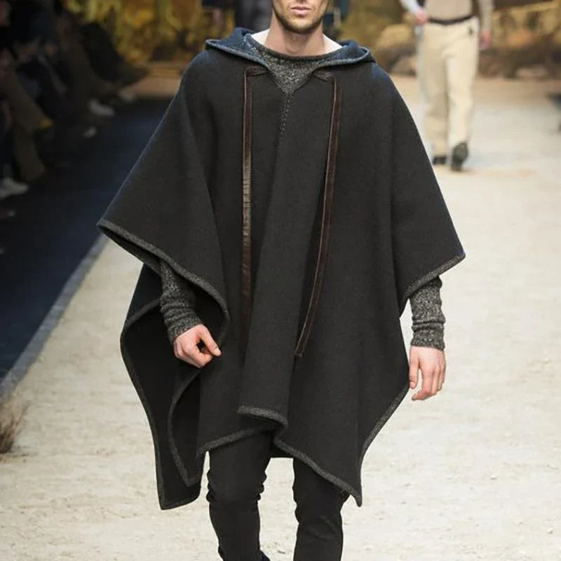 Poncho Homme à Capuche Noir Style Moderne Manches Amples