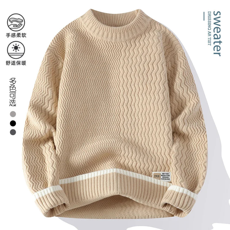 Jersey de cuello alto para hombre, punto texturizado a rayas y mangas largas