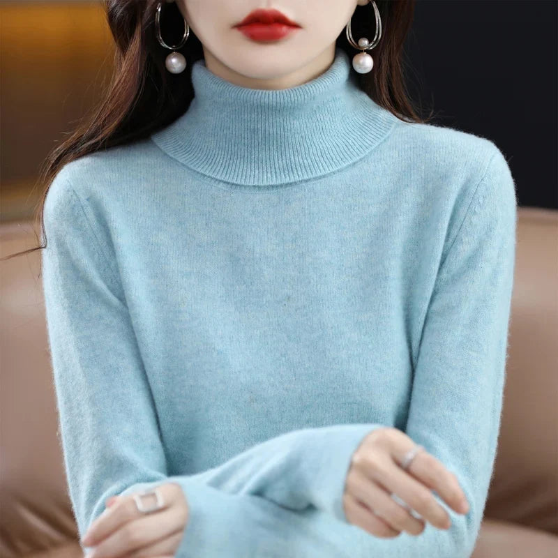 Jersey de mujer de cuello vuelto y mangas largas en color liso