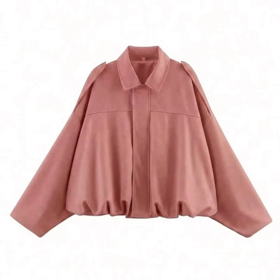 Cazadora corta de aviador de mujer de color liso, con cuello de solapa y mangas amplias