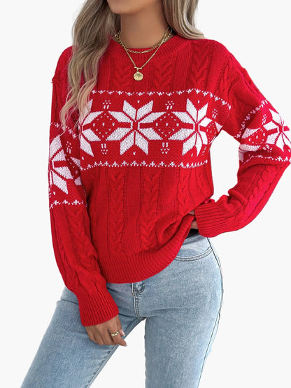 Damen Weihnachts-Pullover im nordischen Stil mit Schneeflockenmuster, ideal für Winter und Festtage
