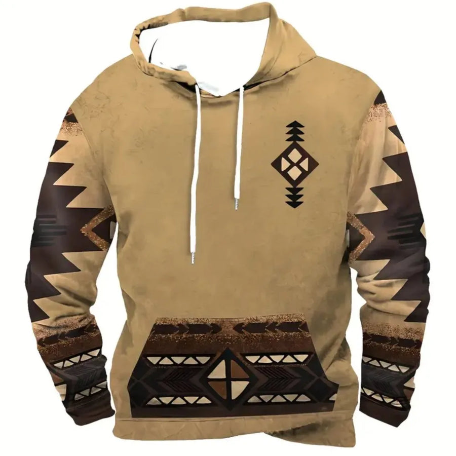 Sweat à Capuche Homme Motif Crâne de Taureau Tribal Vert Kaki
