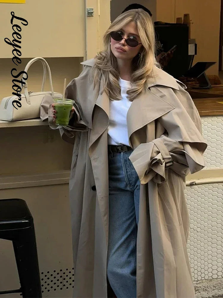 Lässiger mittellanger, taillierter Damen-Trenchcoat mit weitem Schnitt