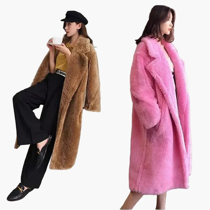 Długi, elegancki płaszcz damski w miejskim stylu – modny oversize na zimę