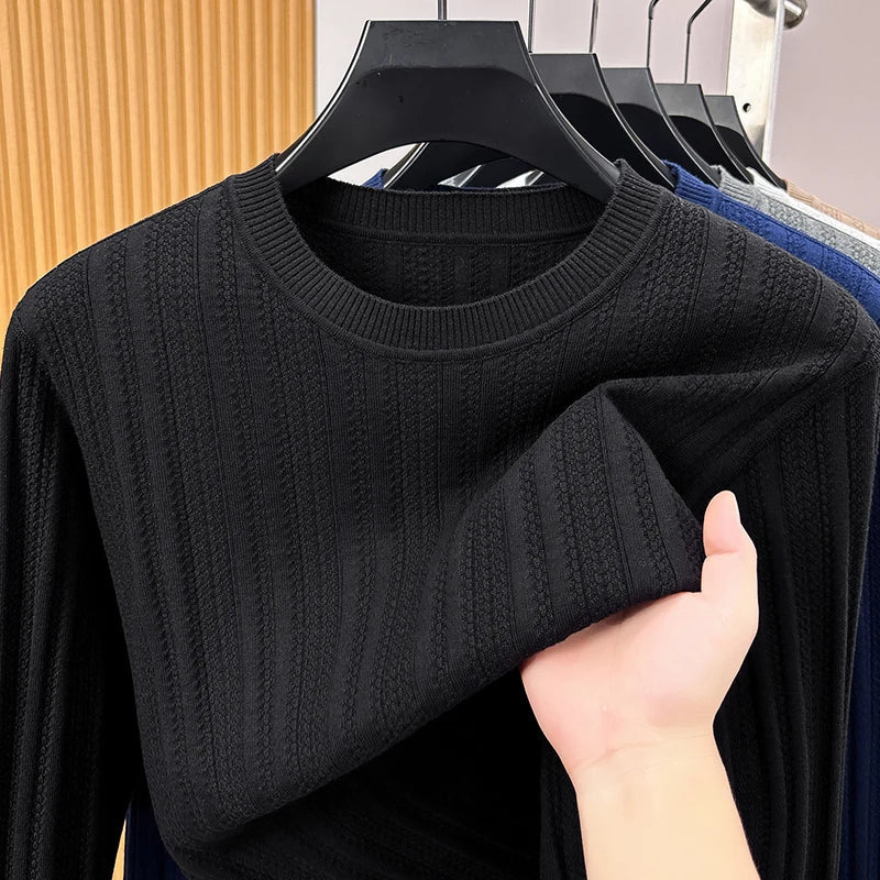 Pull léger homme col rond maille texturée gris clair uni