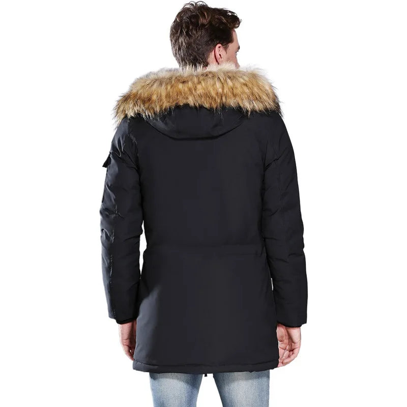 Parka Homme Noire Capuche Bordée Fourrure Synthétique Matelassée
