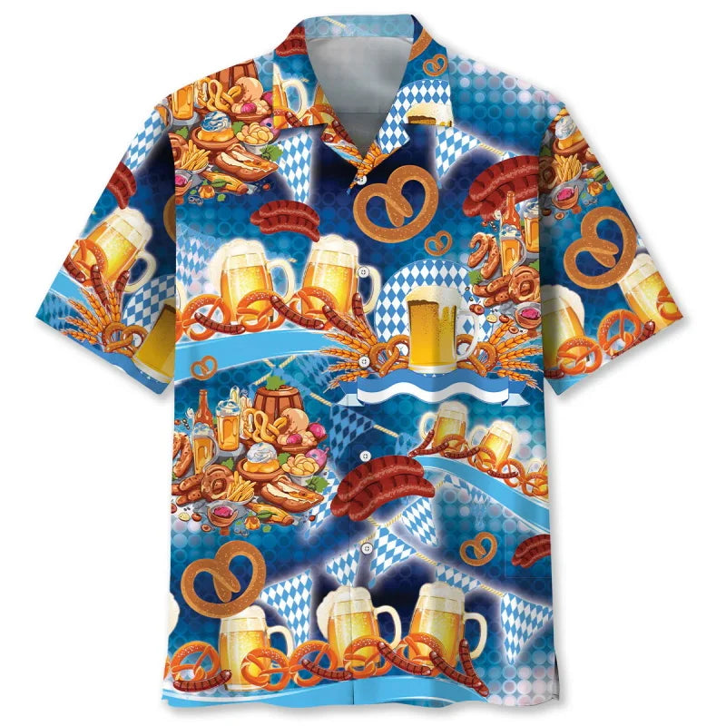 Camicia hawaiana da uomo con motivi a tema Oktoberfest e birra