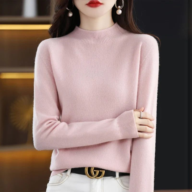Pull col montant femme en maille douce, manches longues
