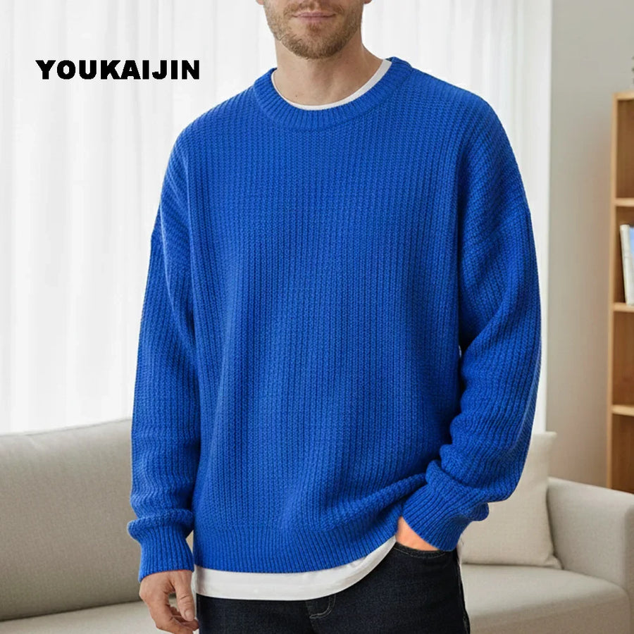 Herren-Rippenstrickpullover mit Rundhalsausschnitt und lässiger Passform