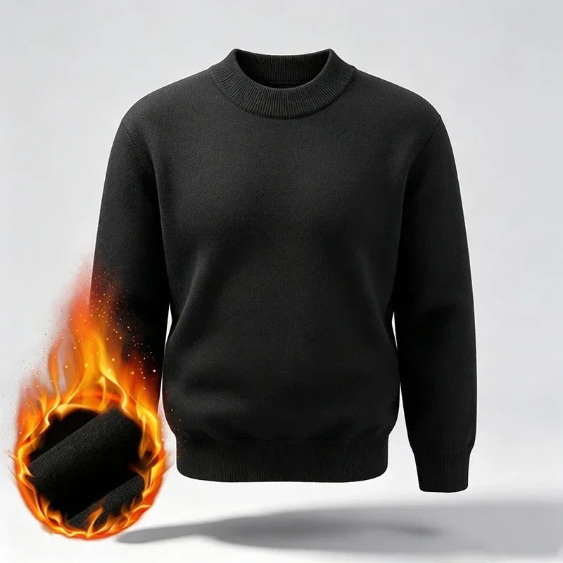 Varmt foret herresweater med høj krave i ensfarvet design