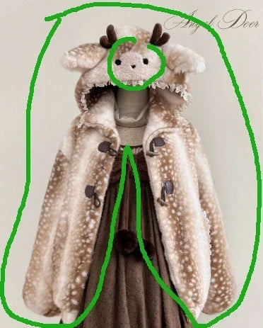 Women's Beige and White Deer-Print Faux Fur Hooded Coat