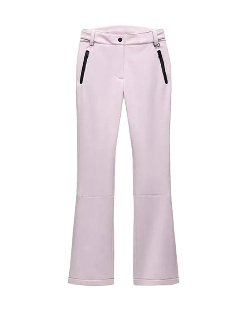 Women's pink ski suit - cropped puffer jacket and slim pants with zippers