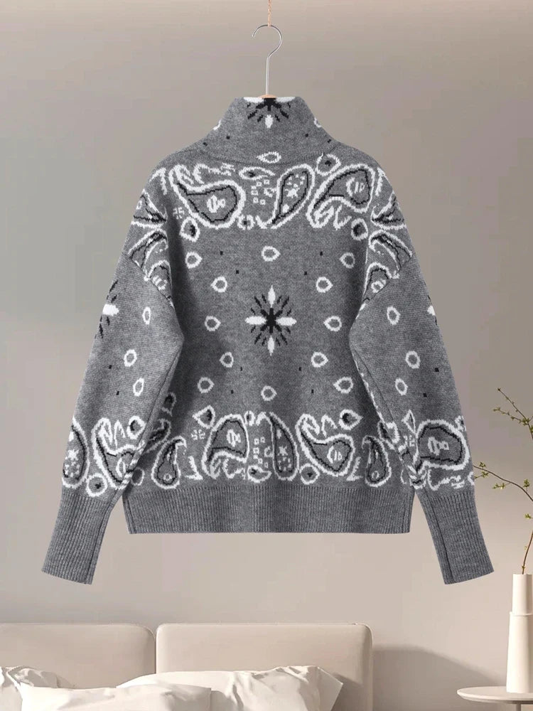 Women's Bandana-Print Zip-Up Jacket with a Stand Collar
