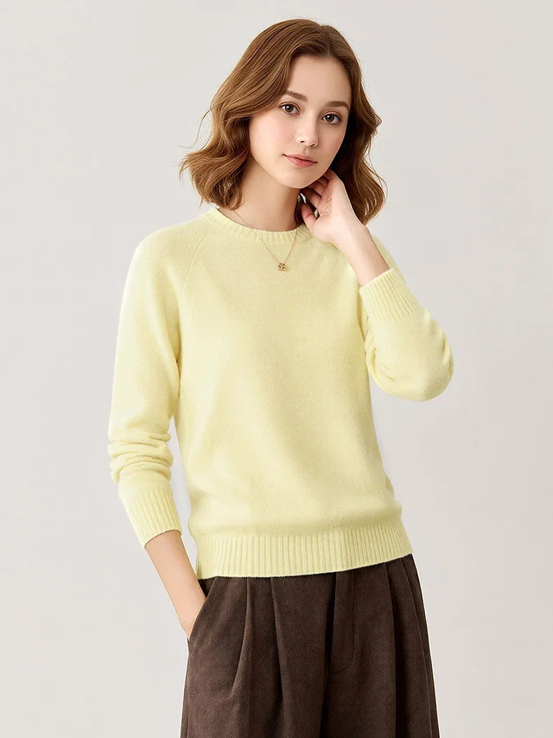 Women's soft solid-color crew-neck long-sleeve sweater
