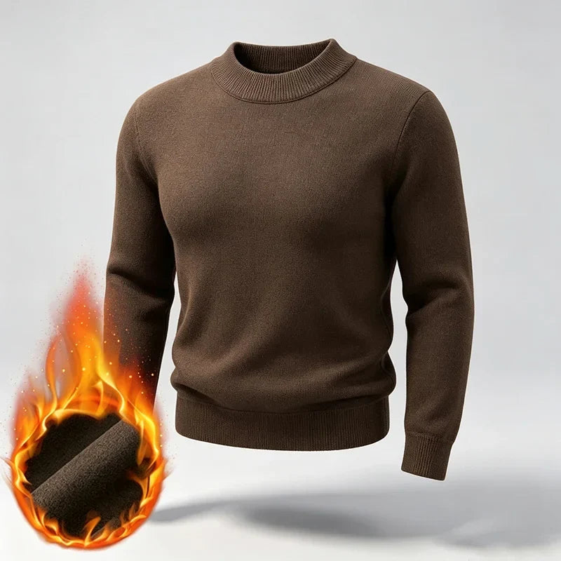 Varmt foret herresweater med høj krave i ensfarvet design