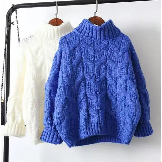Women's Thick Cable-Knit Turtleneck Sweater in Yellow