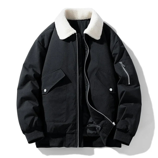 Men's aviator style jacket with trendy sherpa collar, warm for winter