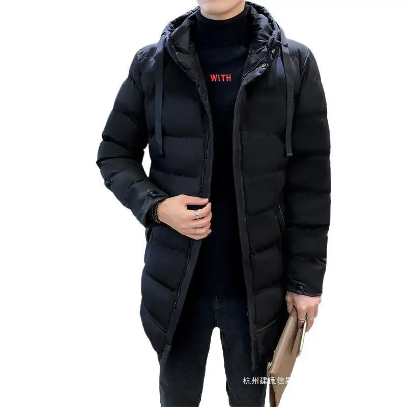Manteau matelassé long pour homme à capuche – Épais, Chaud, Gris