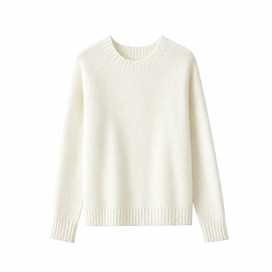 Women's soft solid-color crew-neck long-sleeve sweater