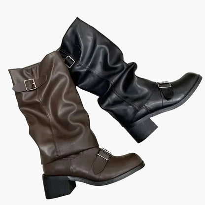 Bottes hautes à boucle style motard pour femme - look urbain tendance