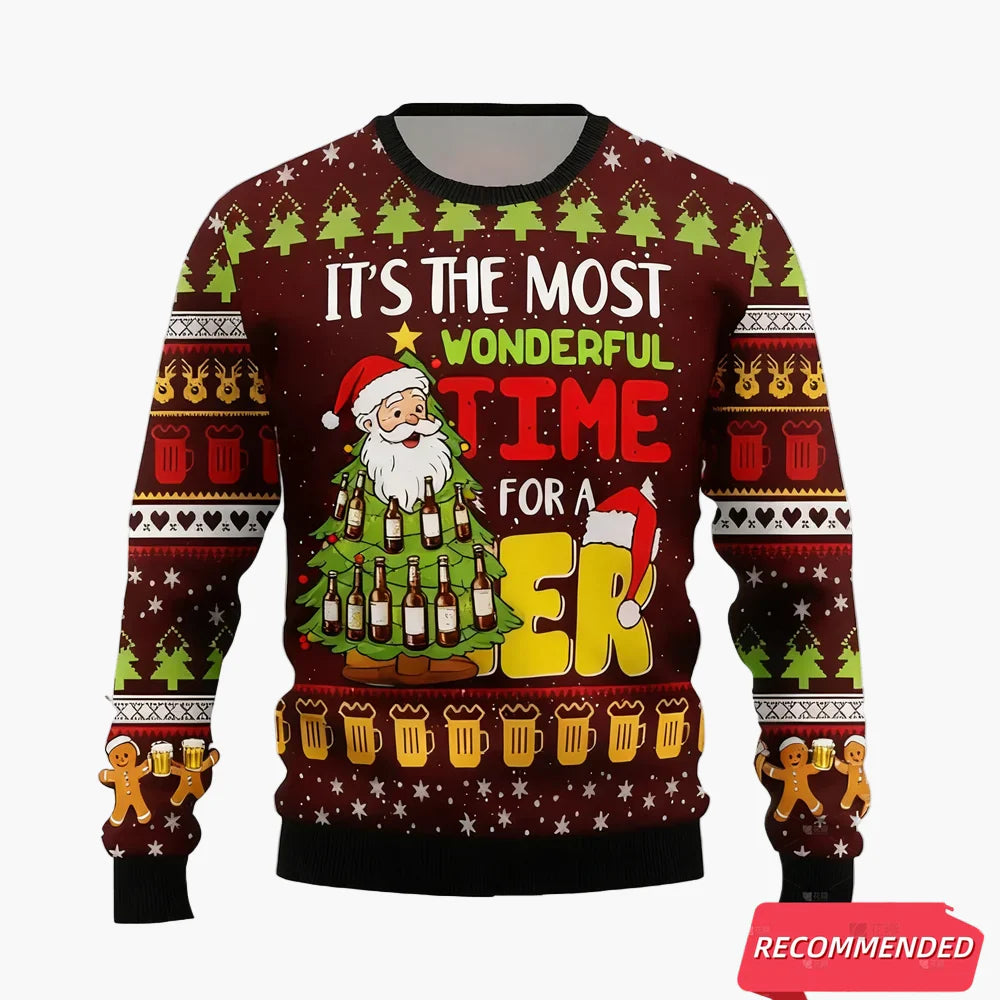 Męski sweter świąteczny w stylu ugly sweater dla miłośników piwa – Humor świąteczny, idealny na święta i prezenty