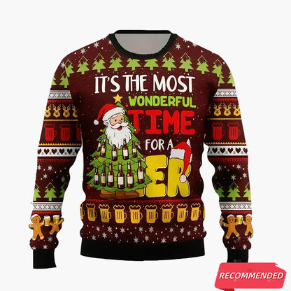 Męski sweter świąteczny w stylu ugly sweater dla miłośników piwa – Humor świąteczny, idealny na święta i prezenty
