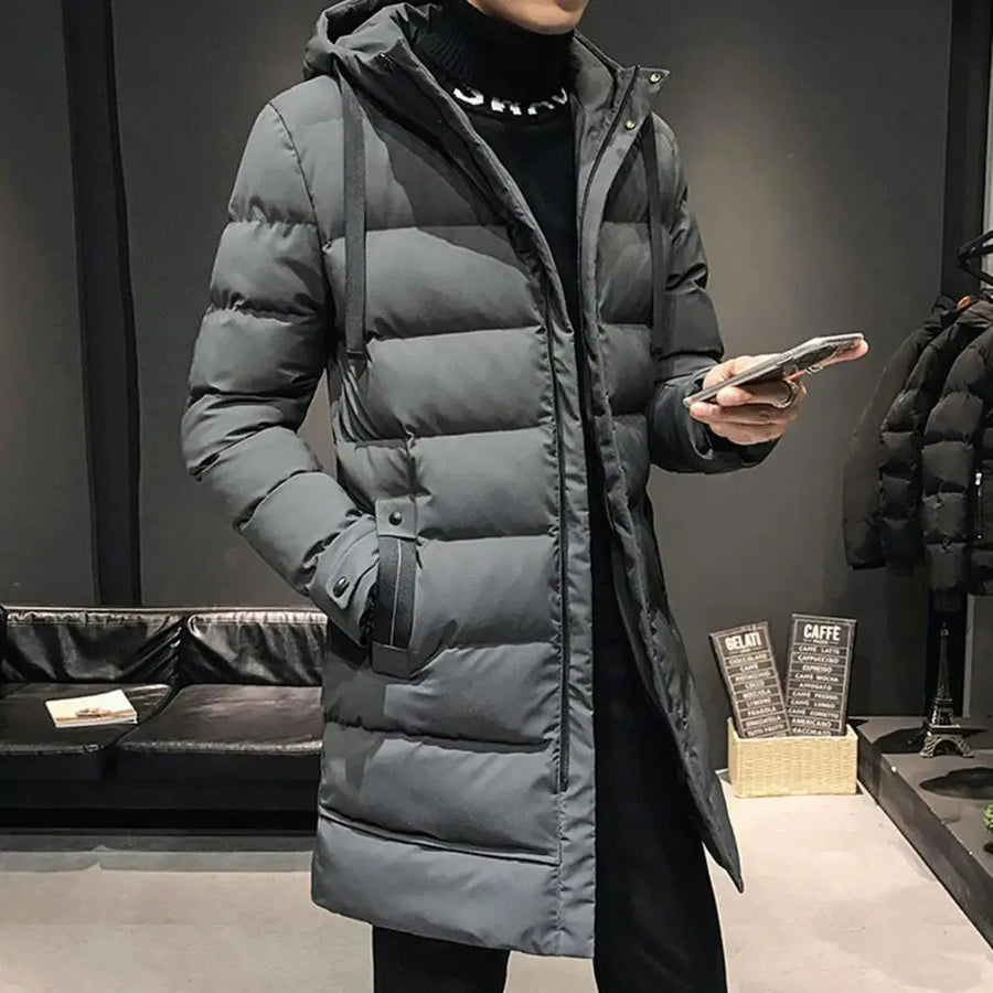 Manteau d'hiver homme matelassé long à capuche uni