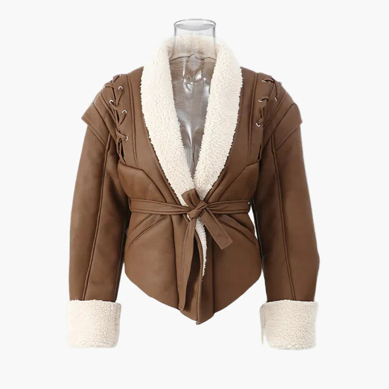 Chaqueta de invierno para mujer estilo aviador con cuello chal y cinturón – Elegancia casual para tiempo frío