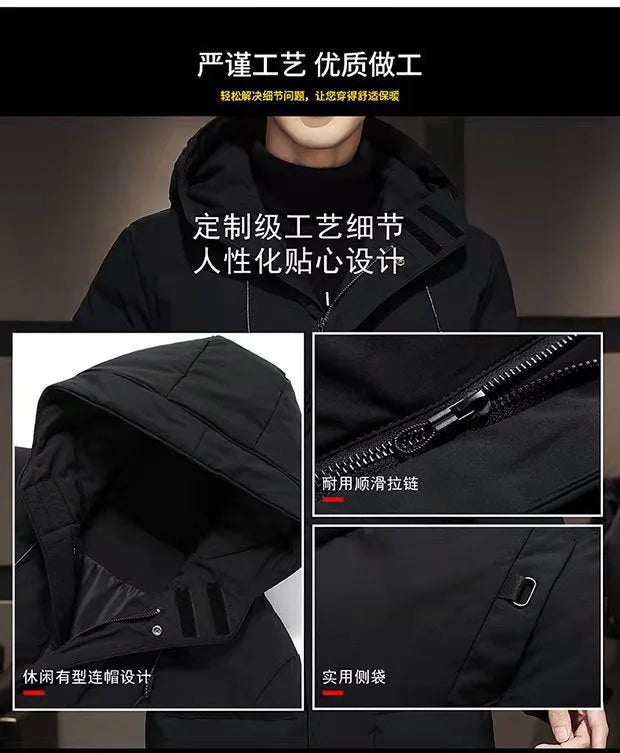 Cappotto invernale lungo trapuntato con cappuccio da uomo, disponibile in diversi colori