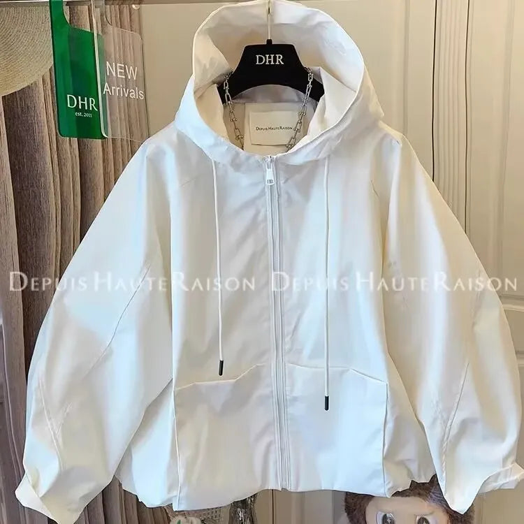 Giacca leggera con cappuccio e zip da donna con tasche anteriori