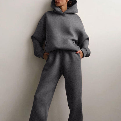 Completo casual donna felpa con cappuccio e pantaloni da jogging stile relax