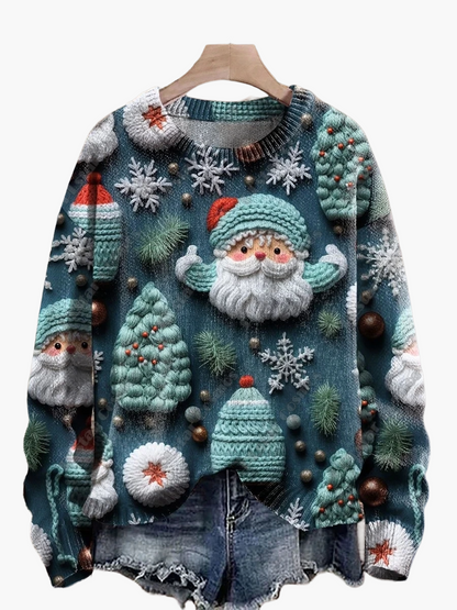 Geborduurde fantasie kersttrui voor dames, casual stijl, ideaal voor feestdagen