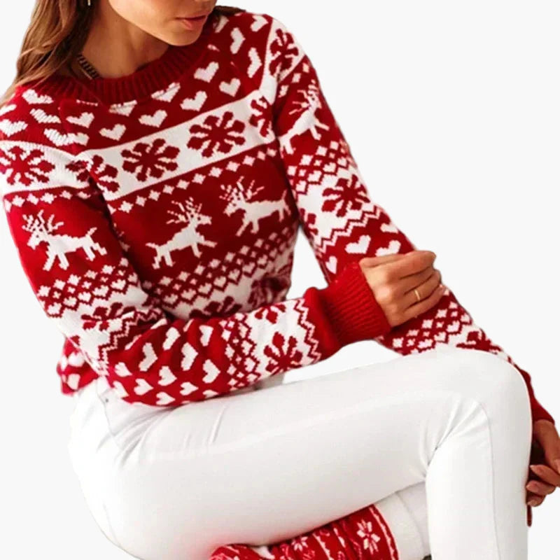 Maglione di Natale donna stile nordico con motivi di renne e fiocchi di neve – Ideale per l'inverno e le feste